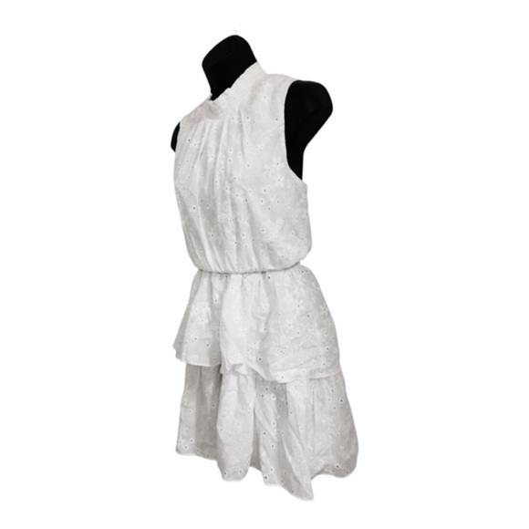 Laundry white eyelet elastic waist tiered neck tie sleeveless dress size 2 new - Picture 1 of 16